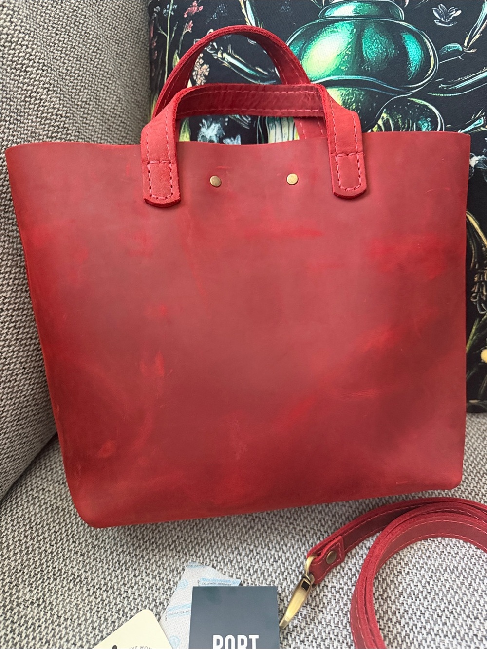 Portland Leather Red Leather Mini Tote  with Removable Crossbody Strap Phoenix - Picture 5 of 11